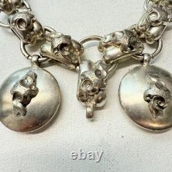 Antique Victorian Silver Tone Plated Large Book Chain Ornate Chunky Piece READ