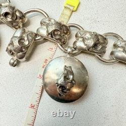Antique Victorian Silver Tone Plated Large Book Chain Ornate Chunky Piece READ