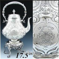 Antique Victorian Silver-plate 17.5 120oz Tipper Kettle, Armorial Heraldry