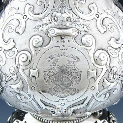 Antique Victorian Silver-plate 17.5 120oz Tipper Kettle, Armorial Heraldry