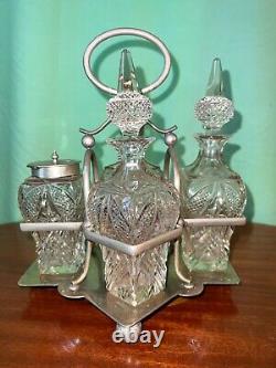 Antique Victorian Silver plate 4 pieces cruet -rare shape of bottles