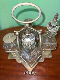 Antique Victorian Silver plate 4 pieces cruet -rare shape of bottles