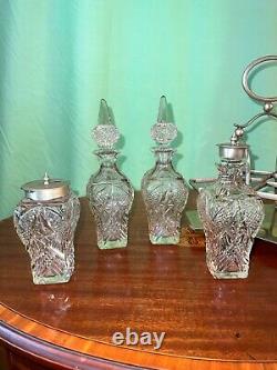 Antique Victorian Silver plate 4 pieces cruet -rare shape of bottles