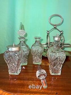 Antique Victorian Silver plate 4 pieces cruet -rare shape of bottles