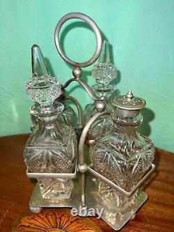 Antique Victorian Silver plate 4 pieces cruet -rare shape of bottles