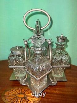 Antique Victorian Silver plate 4 pieces cruet -rare shape of bottles