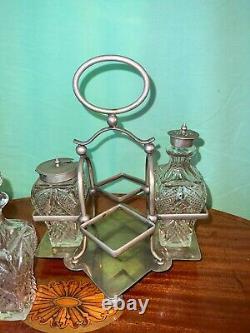 Antique Victorian Silver plate 4 pieces cruet -rare shape of bottles