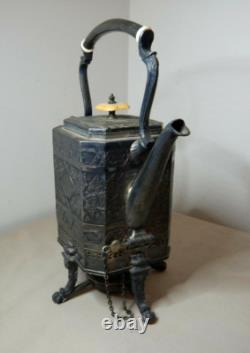 Antique Victorian Silverplated Teapot Kettle Spirit Burner Stand Shaw & Fisher