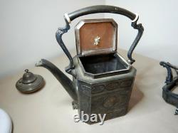 Antique Victorian Silverplated Teapot Kettle Spirit Burner Stand Shaw & Fisher