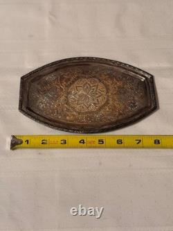 Antique Victorian Solid Silver Repousse Oval Tray Dish Floral Star 198g Tested