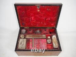 Antique Victorian Vanity Box Complete With Silver Plate Glass Bottles For Repair