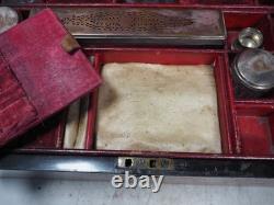 Antique Victorian Vanity Box Complete With Silver Plate Glass Bottles For Repair