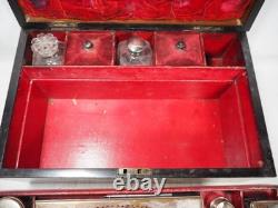 Antique Victorian Vanity Box Complete With Silver Plate Glass Bottles For Repair