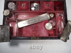 Antique Victorian Vanity Box Complete With Silver Plate Glass Bottles For Repair