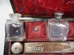 Antique Victorian Vanity Box Complete With Silver Plate Glass Bottles For Repair