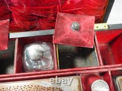 Antique Victorian Vanity Box Complete With Silver Plate Glass Bottles For Repair