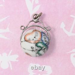 Antique Victorian World Globe Painted Spinner Fob Charm Silver Plate Pendant