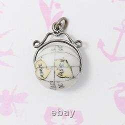Antique Victorian World Globe Painted Spinner Fob Charm Silver Plate Pendant