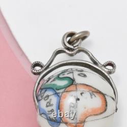 Antique Victorian World Globe Painted Spinner Fob Charm Silver Plate Pendant