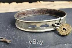 Antique Victorian dog collar, silver plated, padlock and key, aesthetic