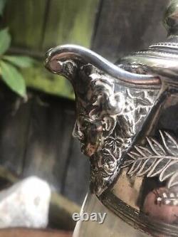 Antique Victorian etched glass claret jug silver plate bacchus handle engraved