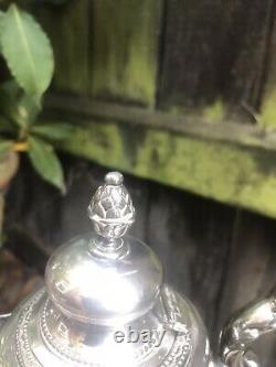 Antique Victorian etched glass claret jug silver plate bacchus handle engraved