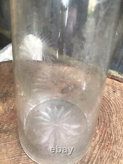 Antique Victorian etched glass claret jug silver plate bacchus handle engraved