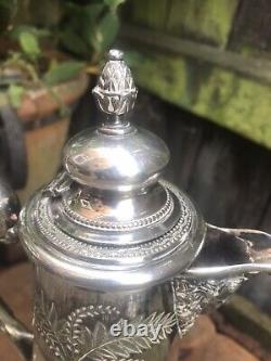 Antique Victorian etched glass claret jug silver plate bacchus handle engraved