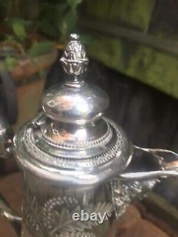 Antique Victorian etched glass claret jug silver plate bacchus handle engraved