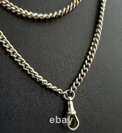 Antique Victorian silver plated longuard chain necklace, muff chain