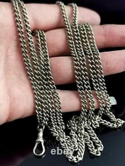 Antique Victorian silver plated longuard chain necklace, muff chain