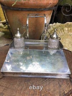 Antique Victorian silver plated stationary box engraved Ploughing 1st prize 1879