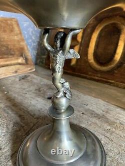 Antique Vintage Crystal Ball Fortune Teller Silver Plated Putto Stand Large 40cm