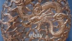 Antique Vintage Dragon Glass Bottle Decanter Brass Copper Overlay Silver Plating