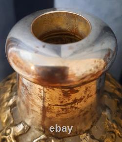 Antique Vintage Dragon Glass Bottle Decanter Brass Copper Overlay Silver Plating