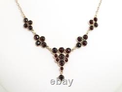 Antique Vintage Garnet Silver Plated Necklace Rose Cut Ring, L 41Cm