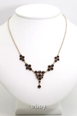 Antique Vintage Garnet Silver Plated Necklace Rose Cut Ring, L 41Cm