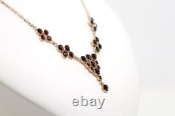 Antique Vintage Garnet Silver Plated Necklace Rose Cut Ring, L 41Cm