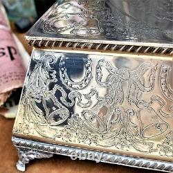 Antique Vintage Lockhart Silver Plate Engraved Square Wedding Cake Stand Platter