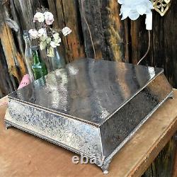 Antique Vintage Lockhart Silver Plate Engraved Square Wedding Cake Stand Platter