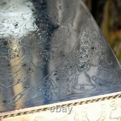 Antique Vintage Lockhart Silver Plate Engraved Square Wedding Cake Stand Platter