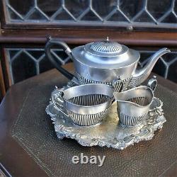 Antique Vintage Mappin & Webb Silver Plate Tea Set Ornate Engraved Tray