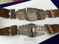 Antique Vintage Nurses Silver Plated EPNS Leather Belt & Buckle Floral