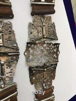 Antique Vintage Nurses Silver Plated EPNS Leather Belt & Buckle Floral