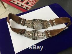 Antique Vintage Nurses Silver Plated EPNS Leather Belt & Buckle Floral
