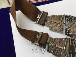 Antique Vintage Nurses Silver Plated EPNS Leather Belt & Buckle Floral