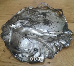 Antique WMF Art Nouveau Maiden Silvered Pewter Card Tray