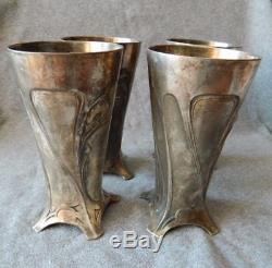 Antique WMF Art Nouveau Silver Plated Wine Cups Set of 4 1900