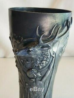 Antique WMF Art Nouveau Stag Elk Lady Nymph Vase Loving Cup Silver plate 7 Rare