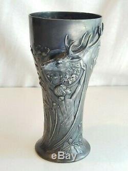 Antique WMF Art Nouveau Stag Elk Lady Nymph Vase Loving Cup Silver plate 7 Rare
